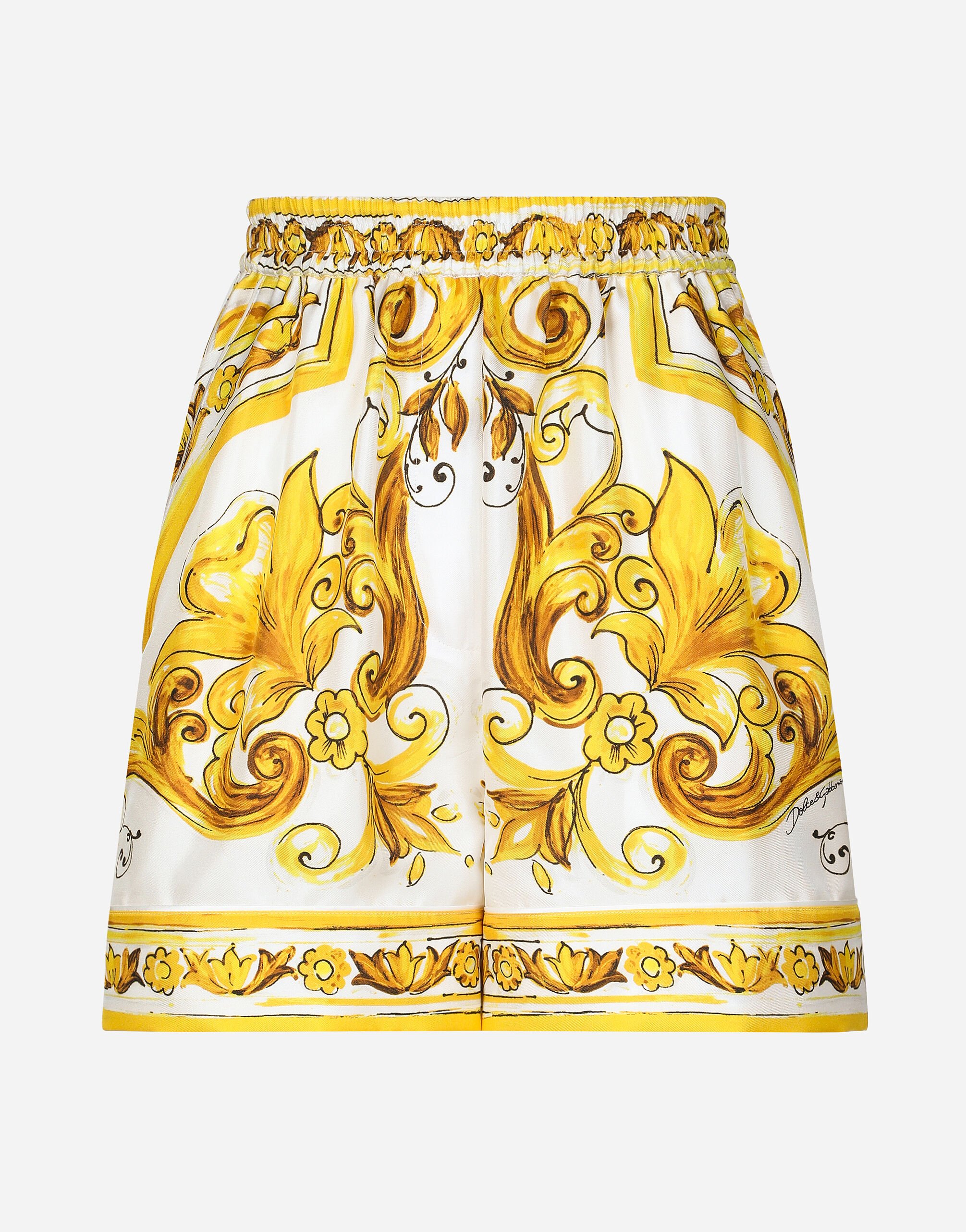 Silk twill shorts with majolica print in Print for Women Dolce Gabbana