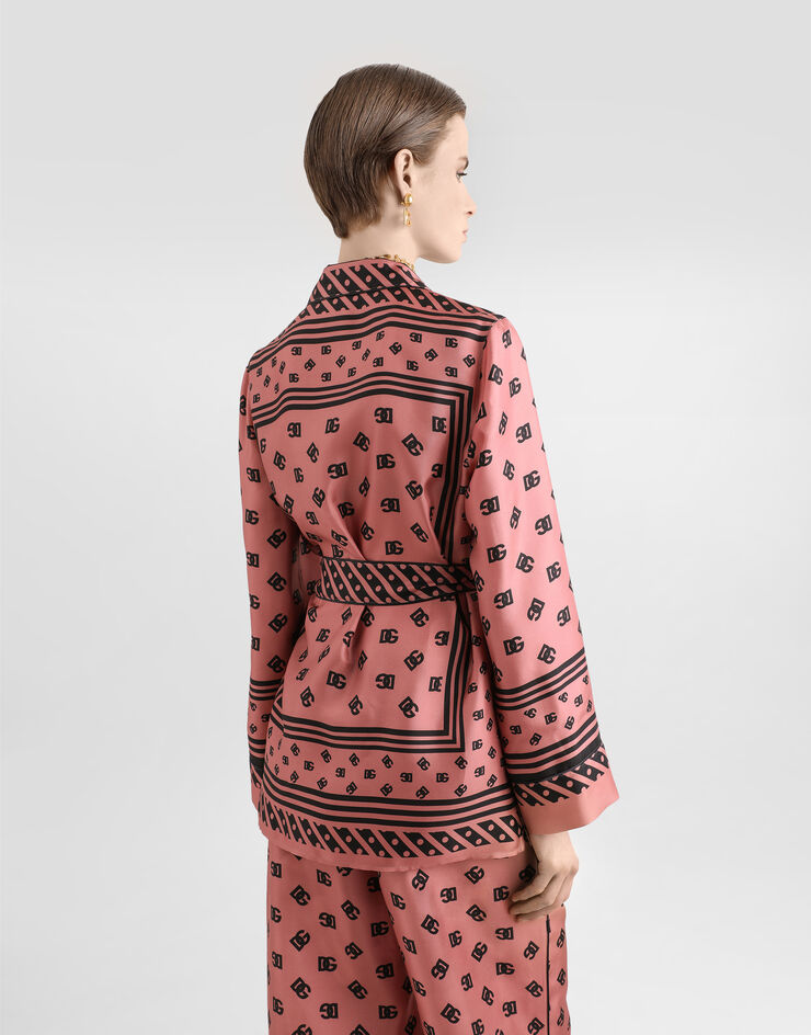 Dolce & Gabbana Silk twill pajama shirt with all-over DG logo scarf print Pink F5I89TGDCVJ