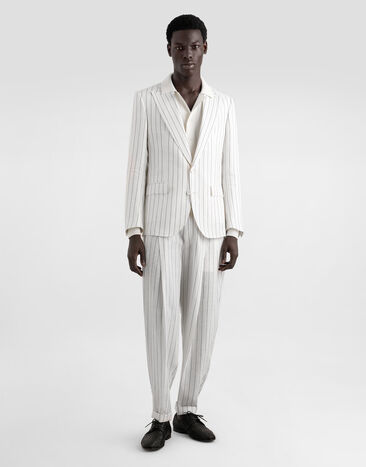 Dolce & Gabbana Single-breasted pinstripe linen-blend jacket Multicolor G2QS6TFR3F0