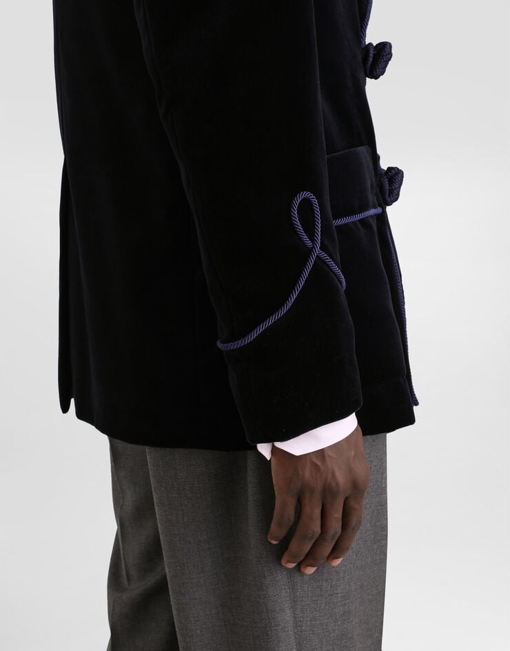 Dolce & Gabbana Double-breasted sicilia-light jacket in smooth velvet Blue G2VQ4TFUVG7