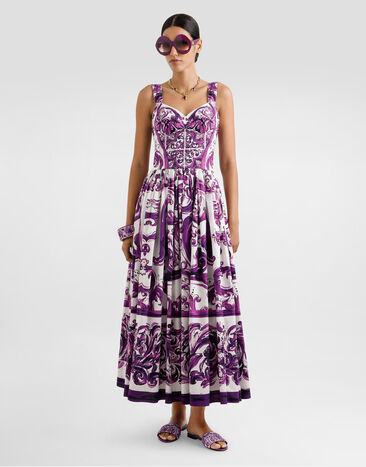 Dolce & Gabbana Long poplin dress with Majolica print Multicolor F6TTHTFI5JP