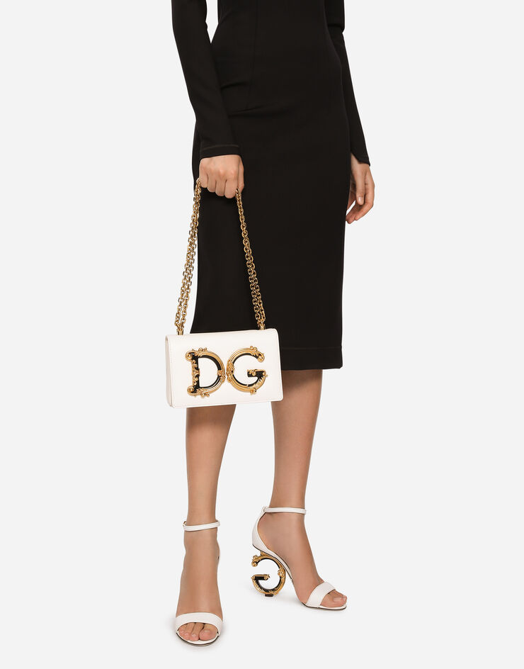 Dolce & Gabbana حقيبة كتف من جلد النابا بشعار DG للبنات أبيض BB6498AZ801