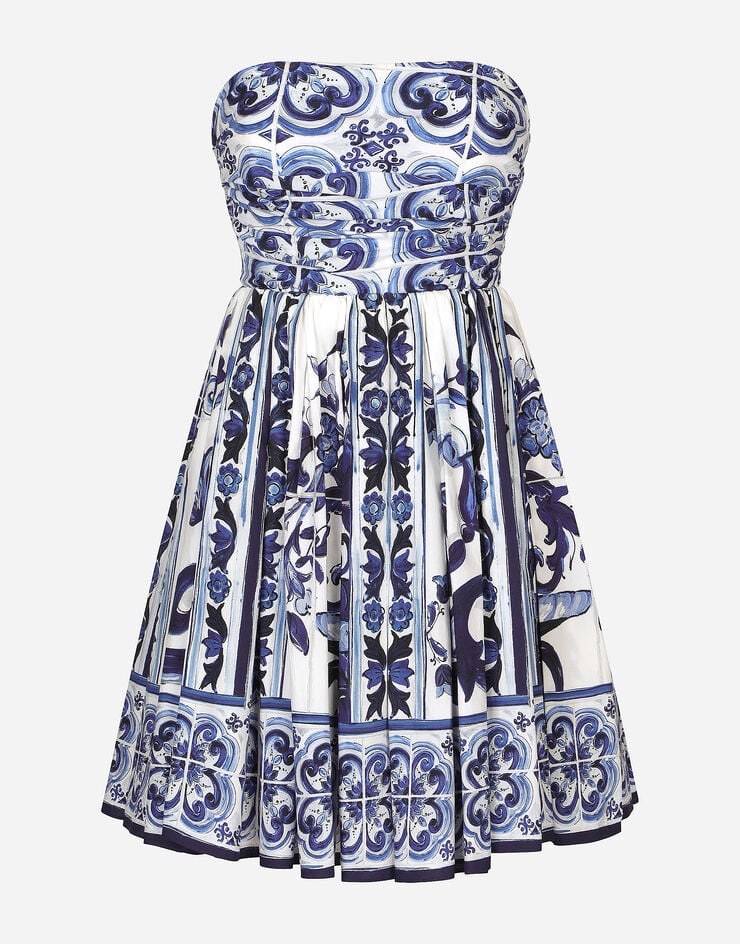 Dolce & Gabbana Kurzes Kleid aus Popeline Majolika-Print Mehrfarbig F6ADMTHH5AQ