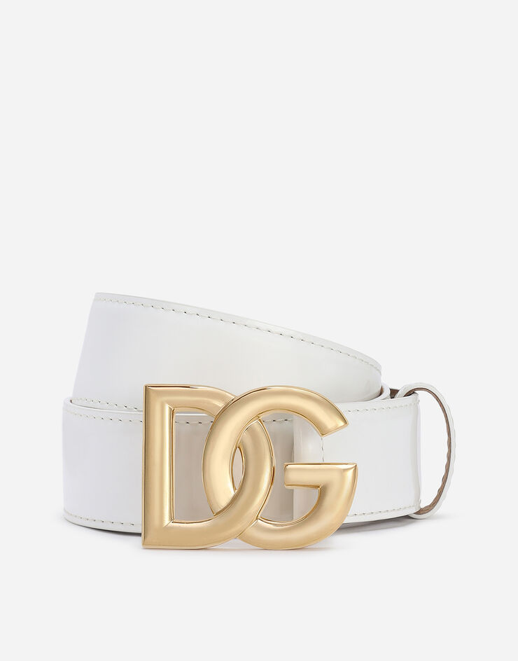 Dolce & Gabbana Shiny calfskin belt with DG logo White BE1466A1037