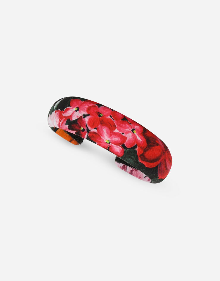 Dolce & Gabbana Viyella hairband with floral print over a black background Print LB3L54FS8DD