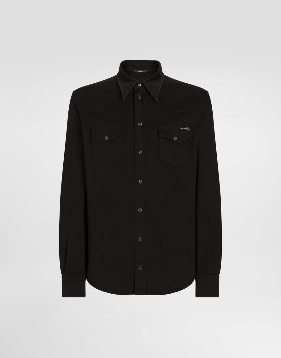 Coated black stretch denim shirt