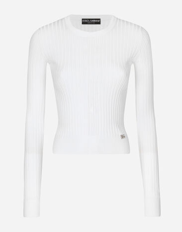 Dolce & Gabbana DG 로고 메탈 핀 디테일 비스코스 립 스웨터 블랙 FT0CXTFUBF0