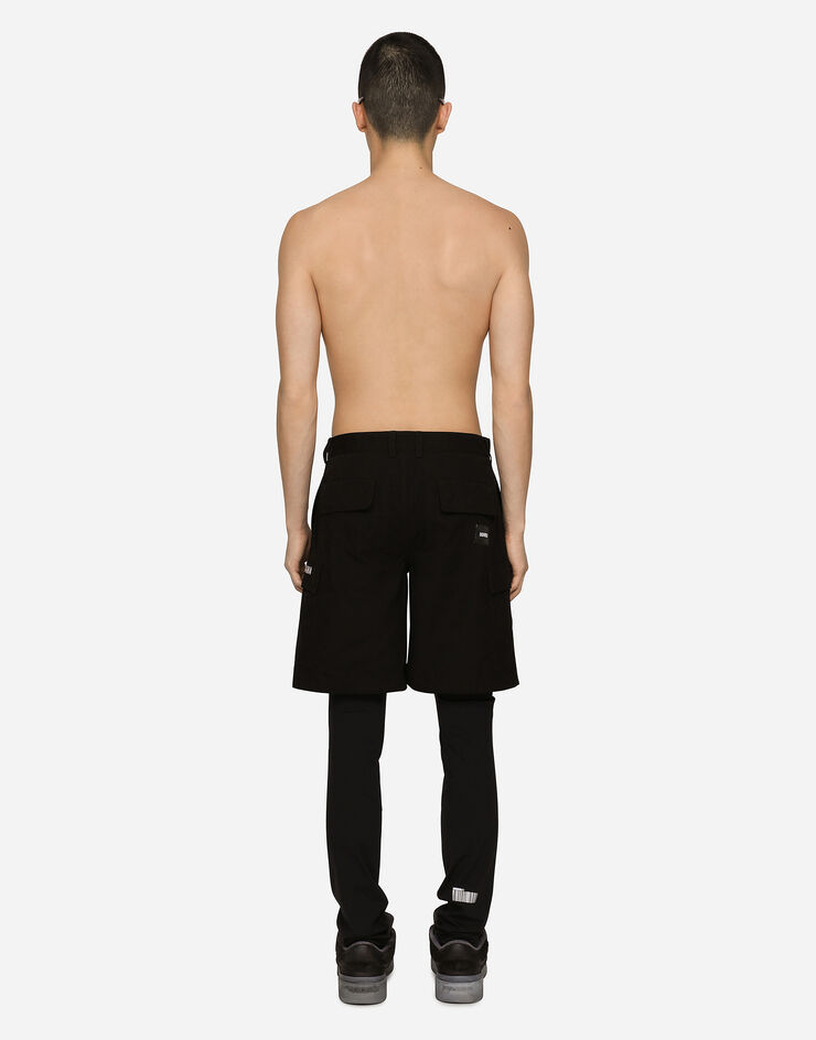 Dolce & Gabbana カーゴバミューダパンツ コットンファイユ DGVIB3パッチ ブラック GZ2EAZHUMS8