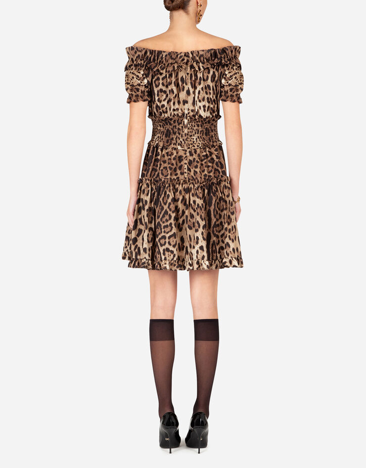 Dolce & Gabbana Robe courte en popeline à imprimé léopard Multicolore F6A0UTHS5E3