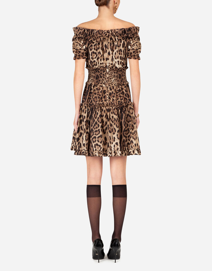 Dolce & Gabbana Kurzes kleid aus popeline leoprint Mehrfarbig F6A0UTHS5E3