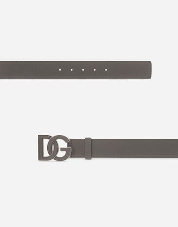 Dolce & Gabbana Deerskin-print calfskin belt with logo print Grey BC4675AT489
