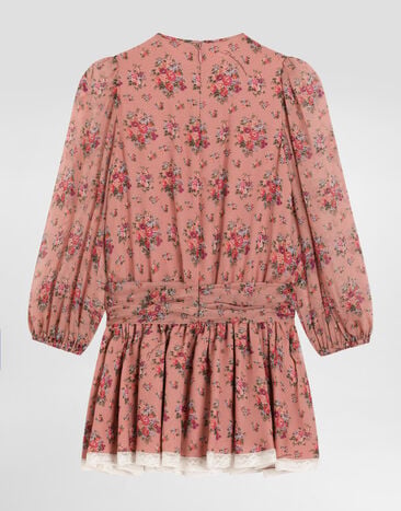 Dolce & Gabbana Kleid aus Chiffon mit Print kleiner Blumensträuße Multicolor L54DQ1IS10F