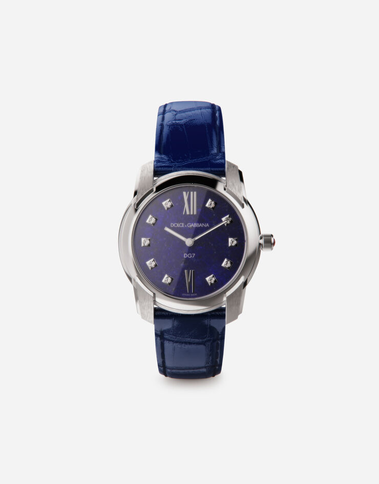Dolce & Gabbana ساعة DG7 من الفولاذ مرصعة باللازورد والماس أزرق WWFE2SXSFLA