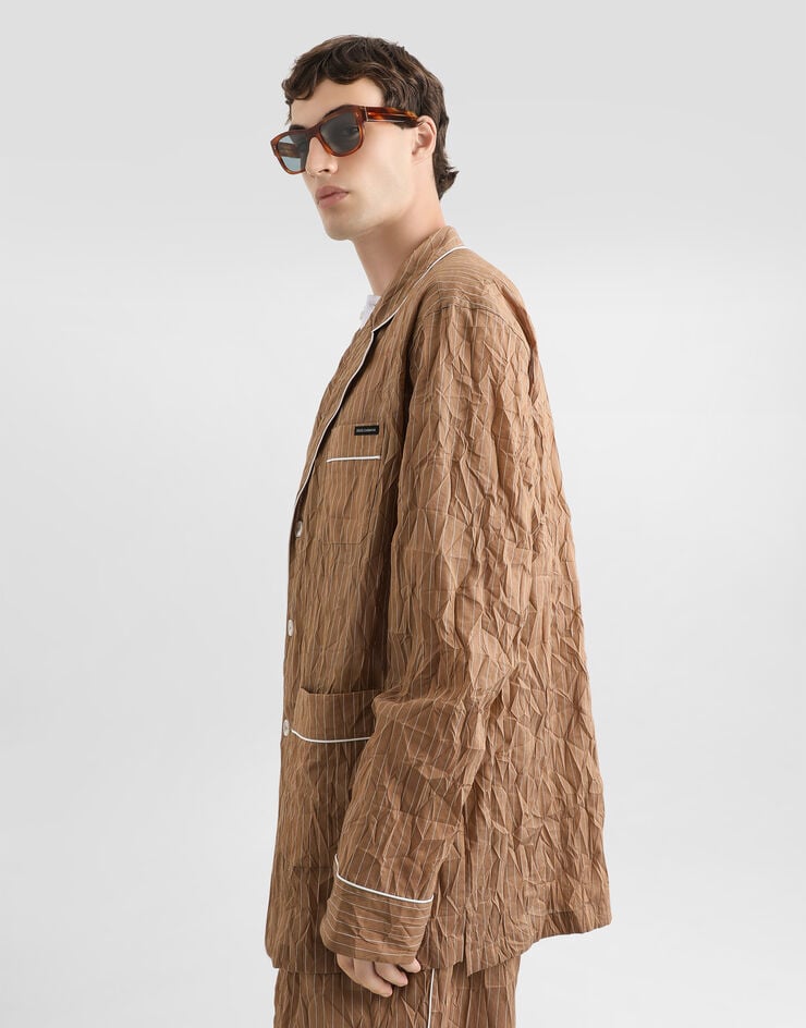 Dolce & Gabbana Crinkled striped fabric shirt-style vanity robe Multicolor G2WK2TFBMFT