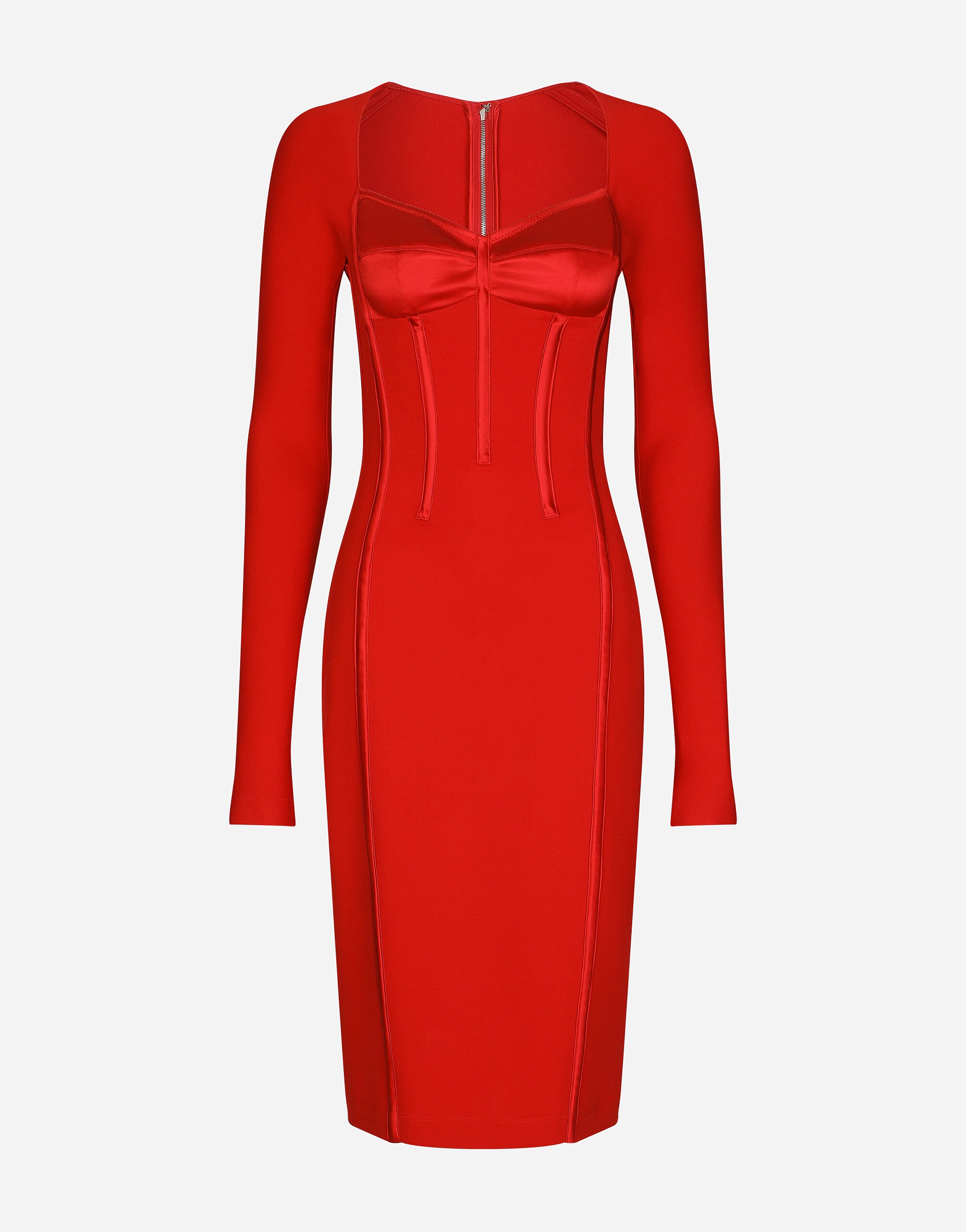 Dolce & Gabbana Viscose calf-length dress with corset details Red F6BDLTFURAD