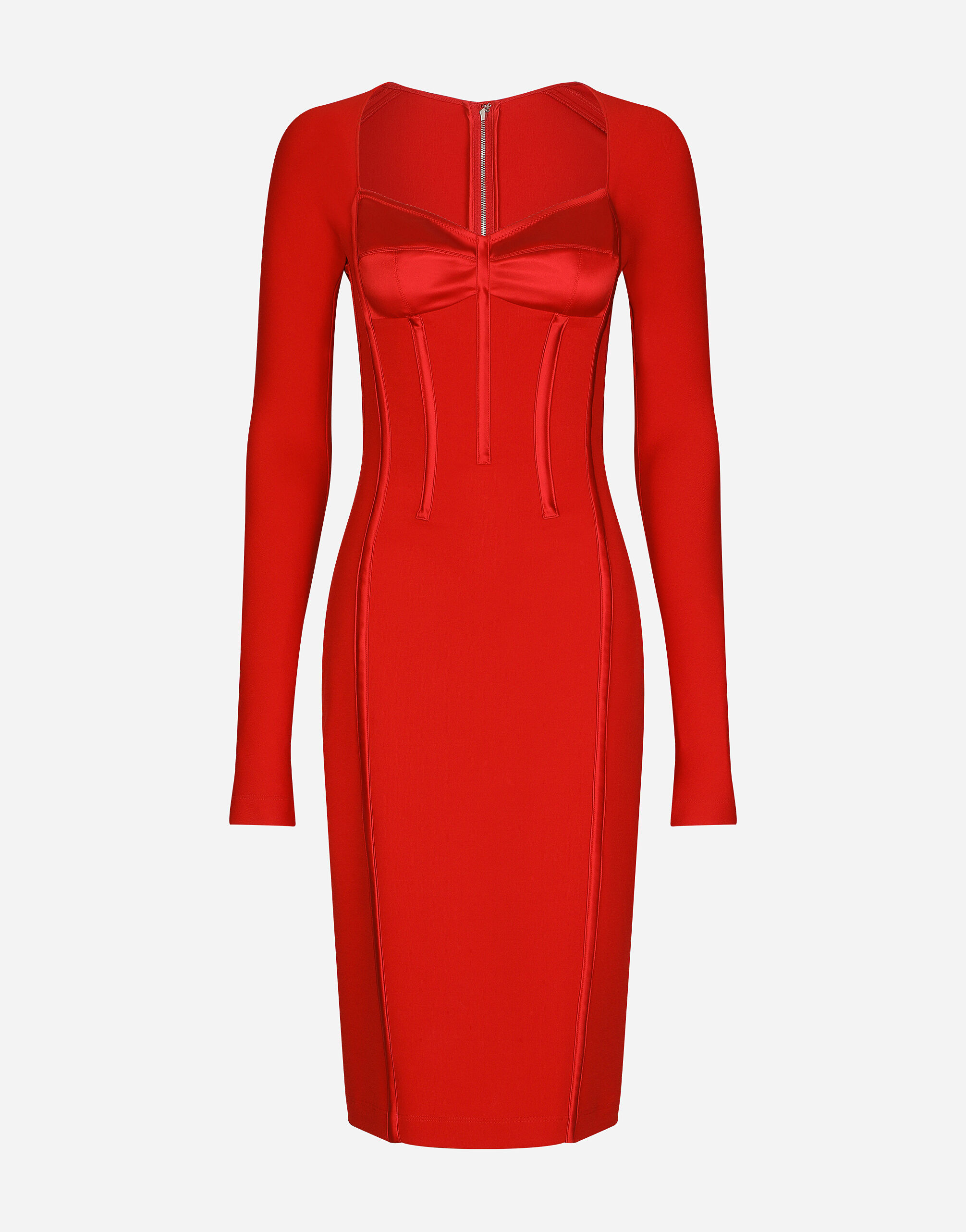 Dolce&Gabbana Viscose calf-length dress with corset details Red F79BUTFURHM