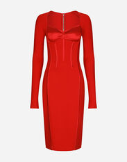 Dolce & Gabbana Viscose calf-length dress with corset details Red F6BDLTFURAD