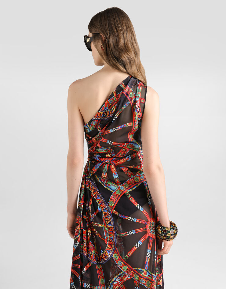 Dolce & Gabbana Kleid aus twill mit One-Shoulder-Schnitt und Carretto-Print Dolce & Gabbana Kleid aus twill mit One-Shoulder-Schnitt und Carretto-Print Multicolor F621NTFSTB5