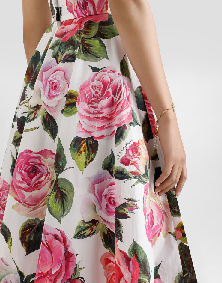 Dolce & Gabbana Vestido longuette babydoll de algodón con estampado de rosas Imprima F6F4STHS5S4