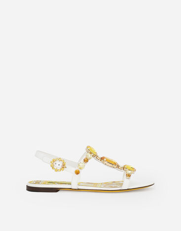 Dolce & Gabbana Sandale aus Lackleder mit Schmucksteinen bestickt Weiss CK2288A5355