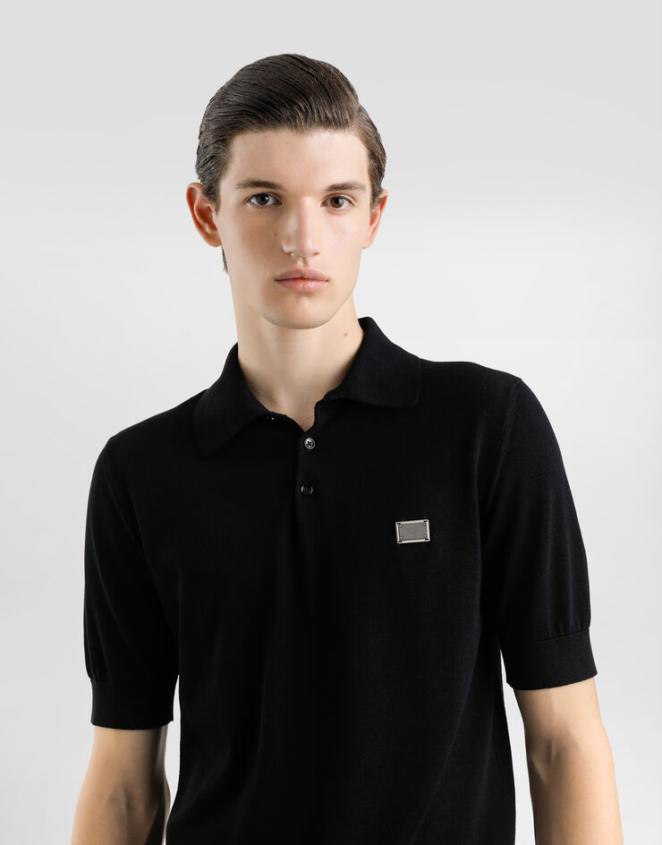 Dolce & Gabbana Polo de algodón con placa con logotipo Negro GXZ02TJBCE9