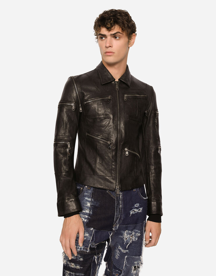 Dolce & Gabbana Jacke aus gewaschenem Leder Schwarz G9AHGLHULSC