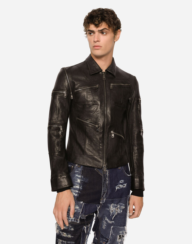 Dolce & Gabbana Washed leather jacket Black G9AHGLHULSC