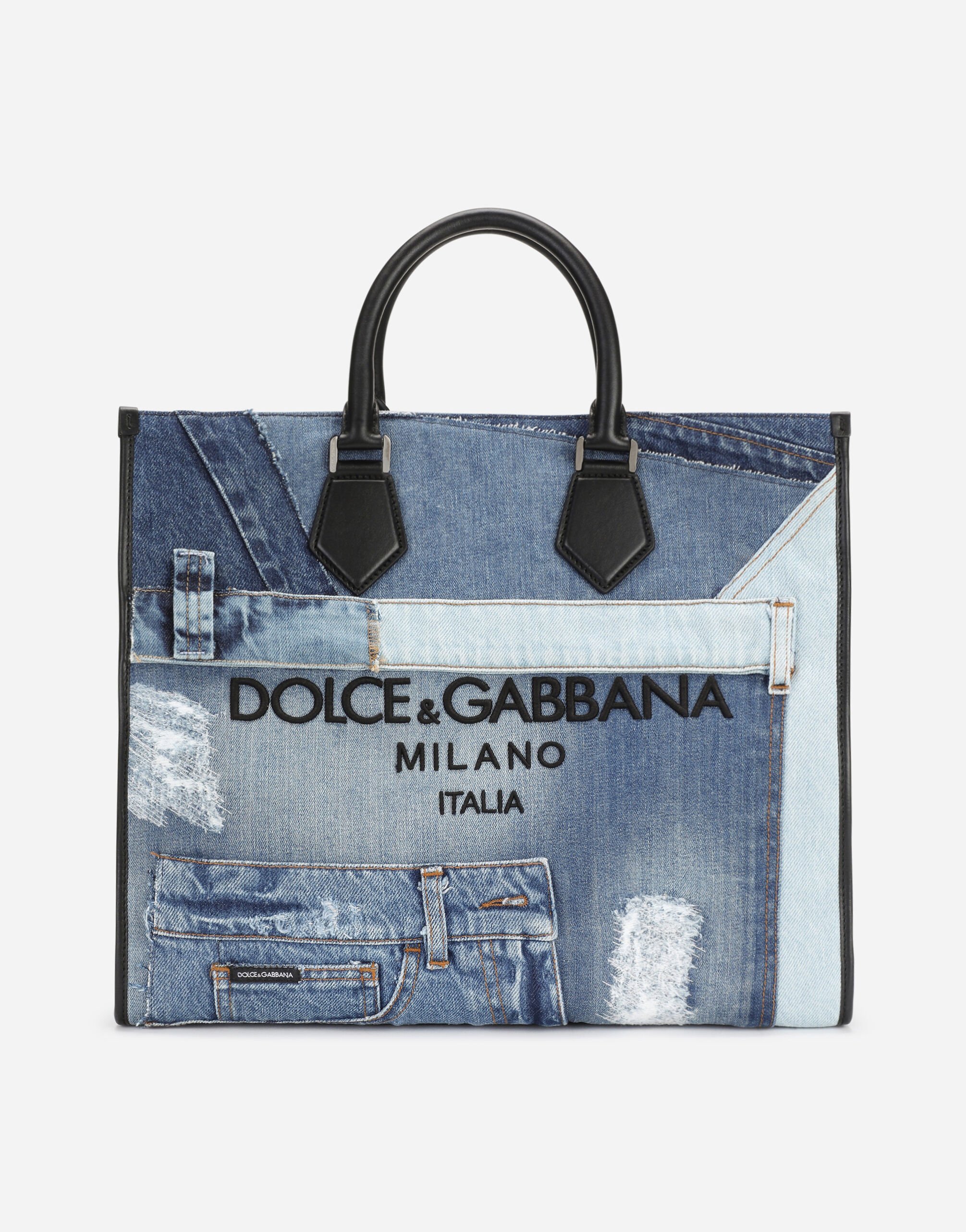 Dolce & Gabbana Großer Shopper aus Denim Patchwork Drucken BM2274AQ061