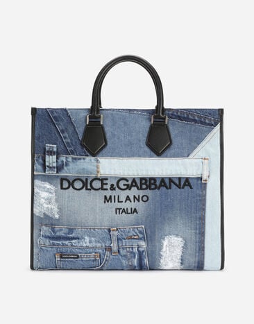 Dolce & Gabbana Большая сумка-шоппер из денима в технике пэтчворк Отпечатки BM2274AQ061
