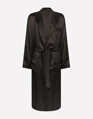 Dolce&Gabbana Silk satin robe with metal DG logo Grey G041KTGG914