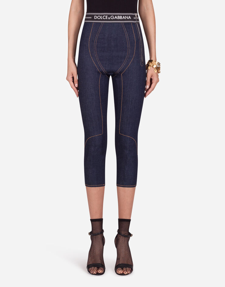 Dolce & Gabbana Denim capri pants with branded waistband BLU FTBO3DG898Z
