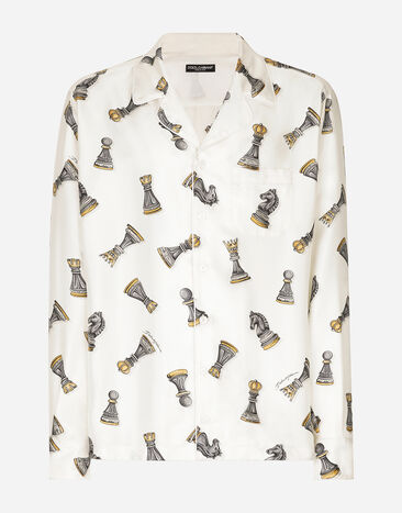 Dolce & Gabbana Silk twill shirt with chess-piece print Purple G2TV9TFUVG7