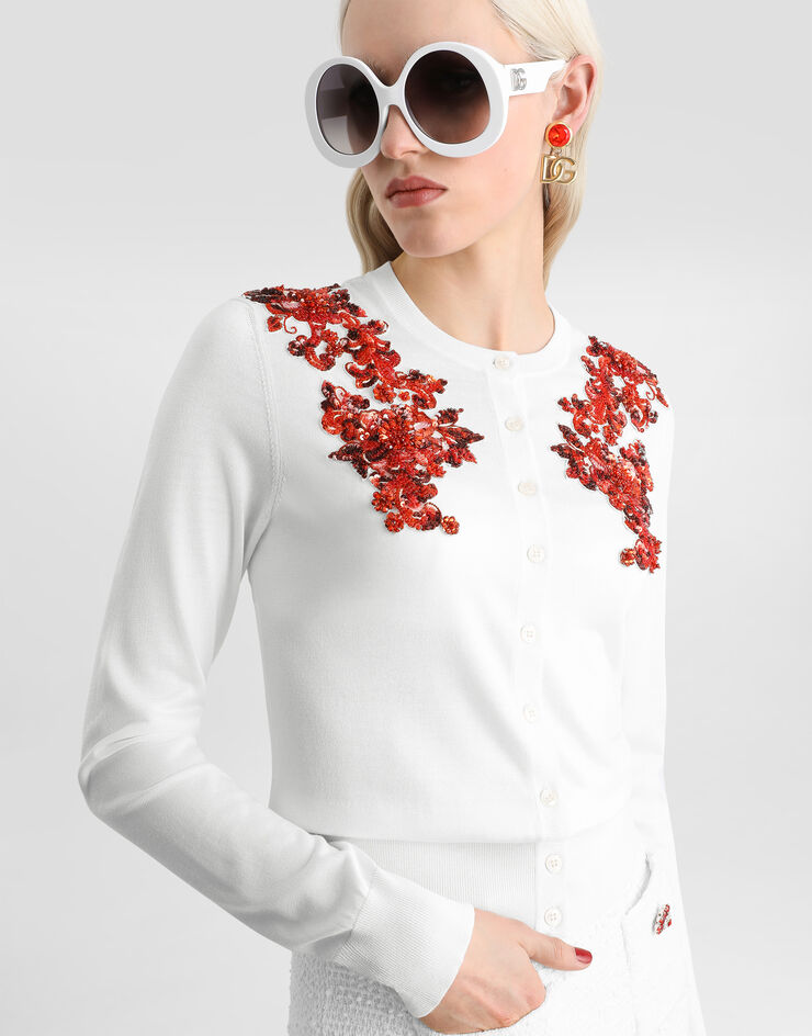Dolce & Gabbana Silk cardigan with embroidery White FXV07ZJBSPA