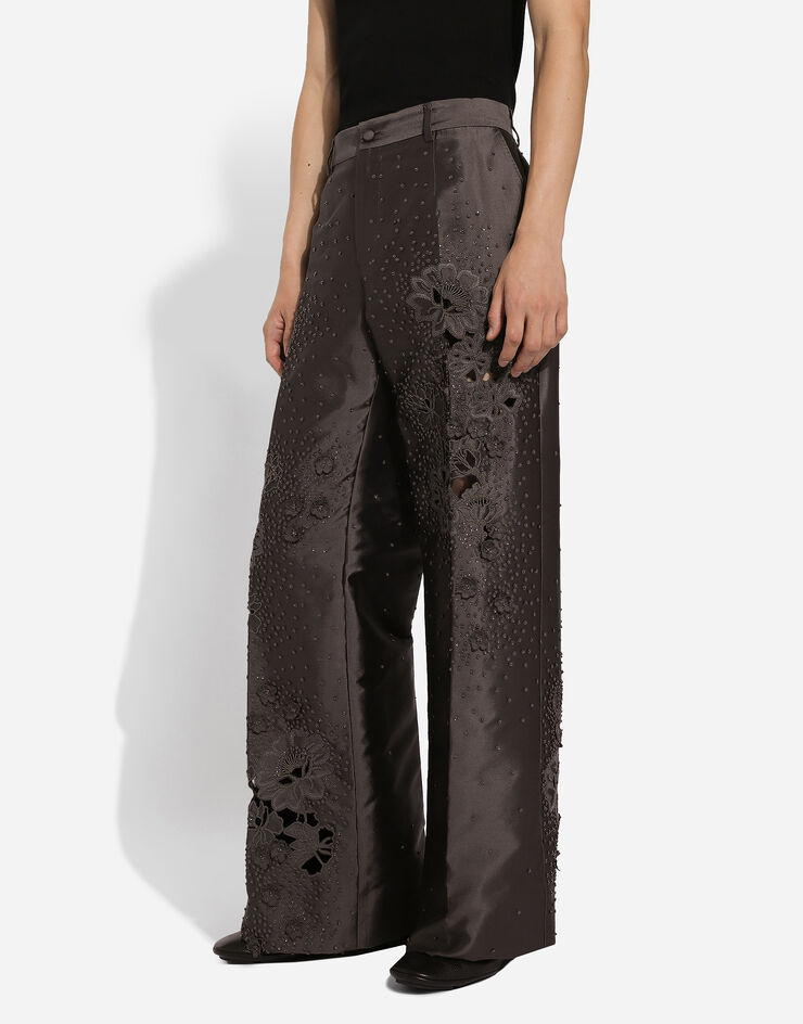 Dolce & Gabbana Sartoriale Hose aus Mikadoseide mit Stickerei Grey GP01PZGH638