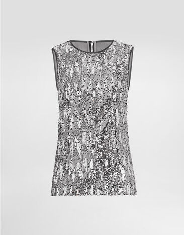 Dolce & Gabbana Top sin mangas de lentejuelas Plateado F7AL1TFLSJ7