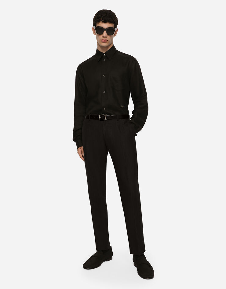 Dolce & Gabbana シャツ ハワイフィット リネン DGハードウェア ブラック G5KJ0TFU4IK