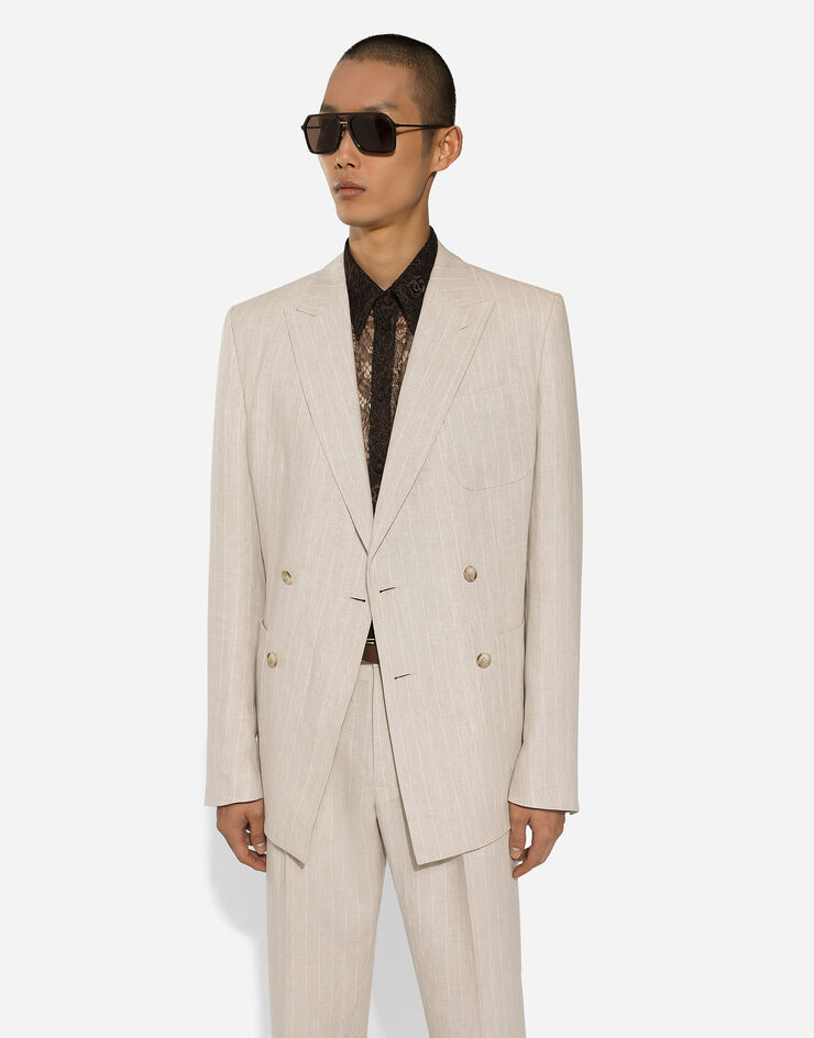 Dolce & Gabbana Chaqueta Portofino de botonadura doble de lino con rayas diplomáticas Multicolor G2NZ2TFR4BP