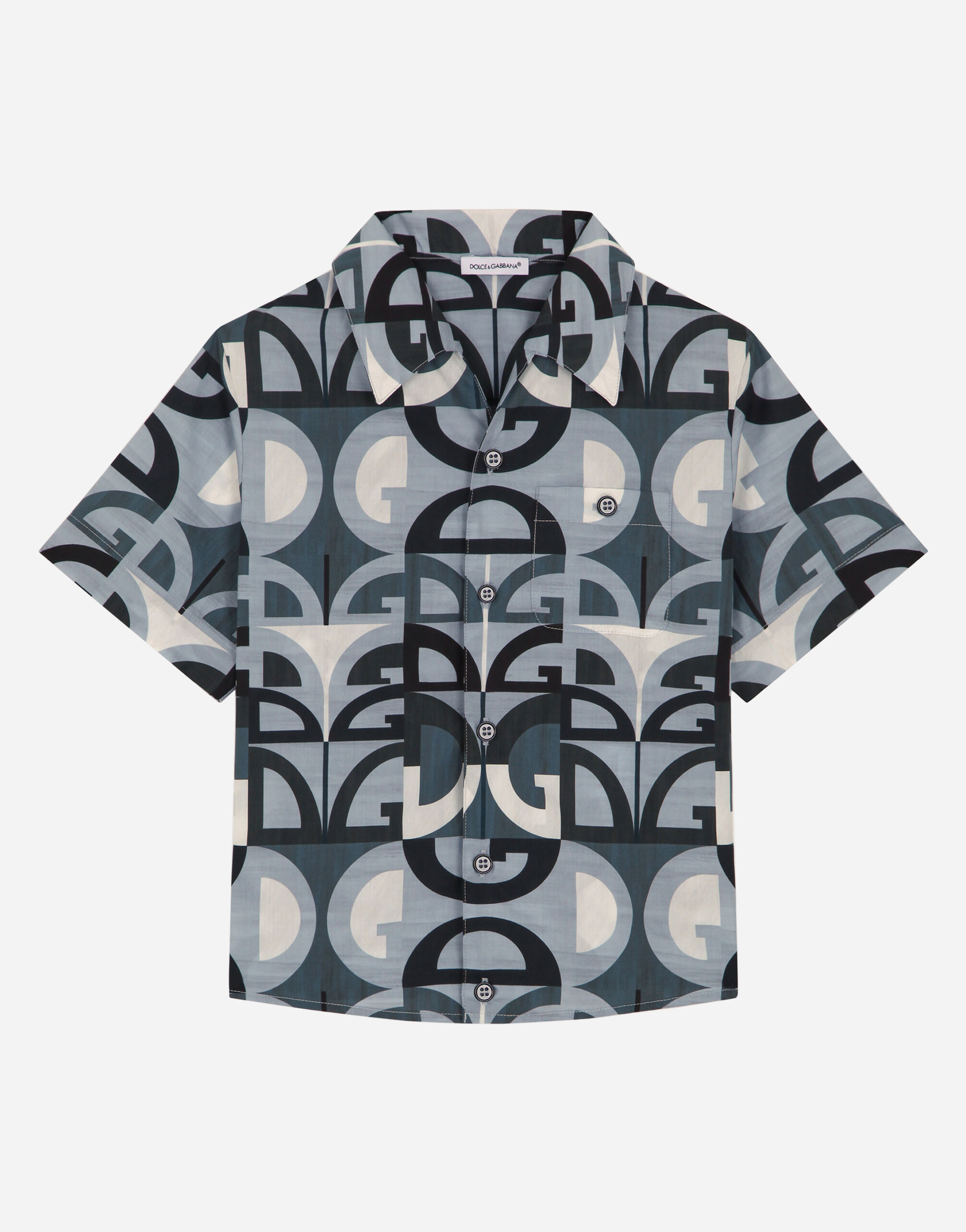 Poplin hawaiian shirt with geometric DG print
