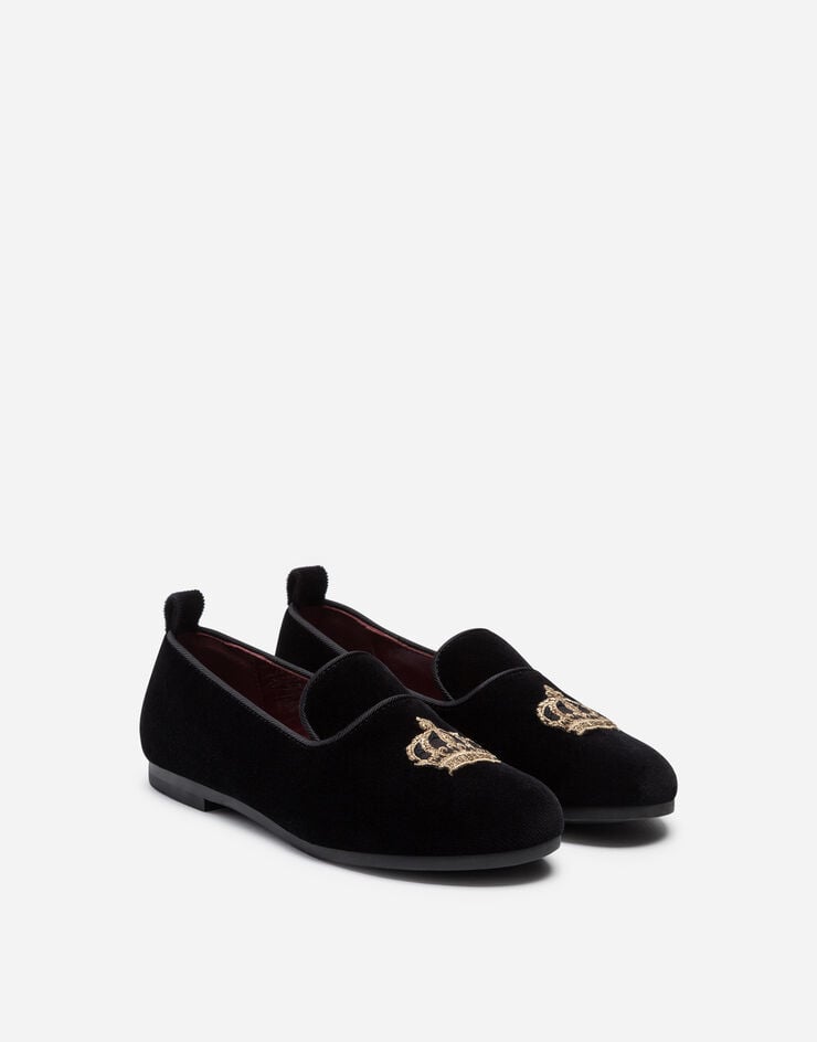 Dolce & Gabbana Velvet slippers with crown patch Black DA0687AE328