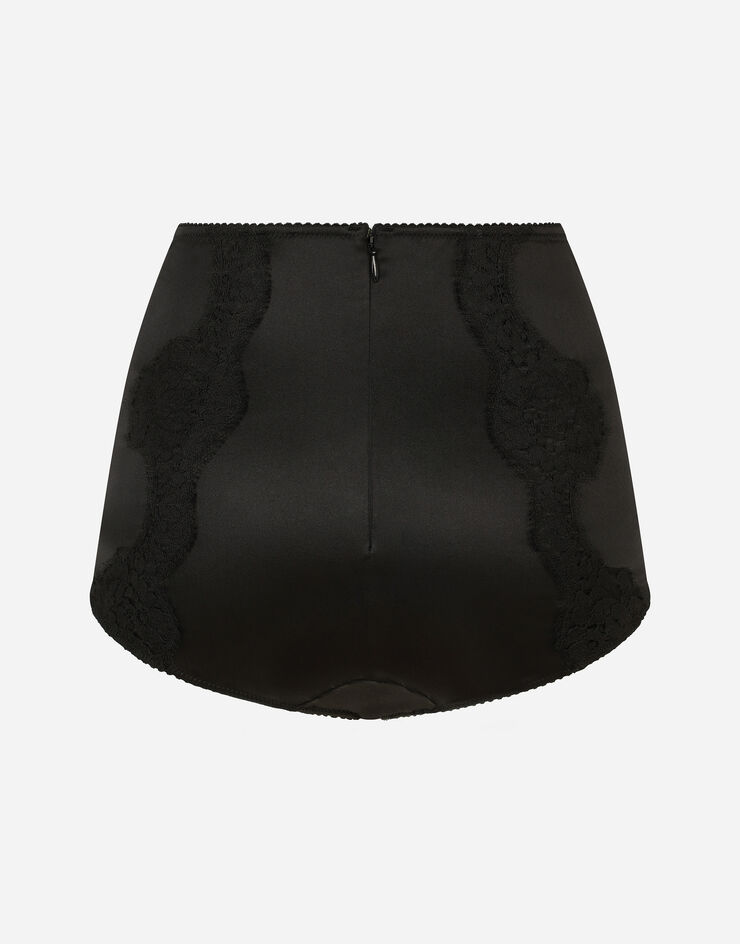 Dolce & Gabbana سروال داخلي بكيني ساتان بخصر عال وتفاصيل دانتيل أسود O2A09TFUAD8