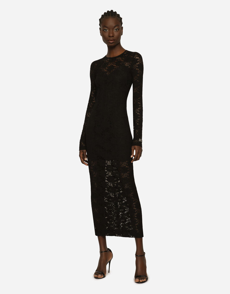 Dolce & Gabbana Langes Kleid aus Spitze Schwarz F6AQOTFLRFG