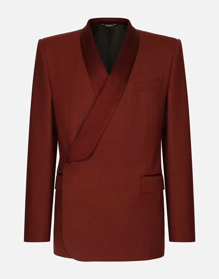 Dolce & Gabbana Двубортный пиджак-смокинг Sicilia из шерсти бордо G2RR4TFUBE7