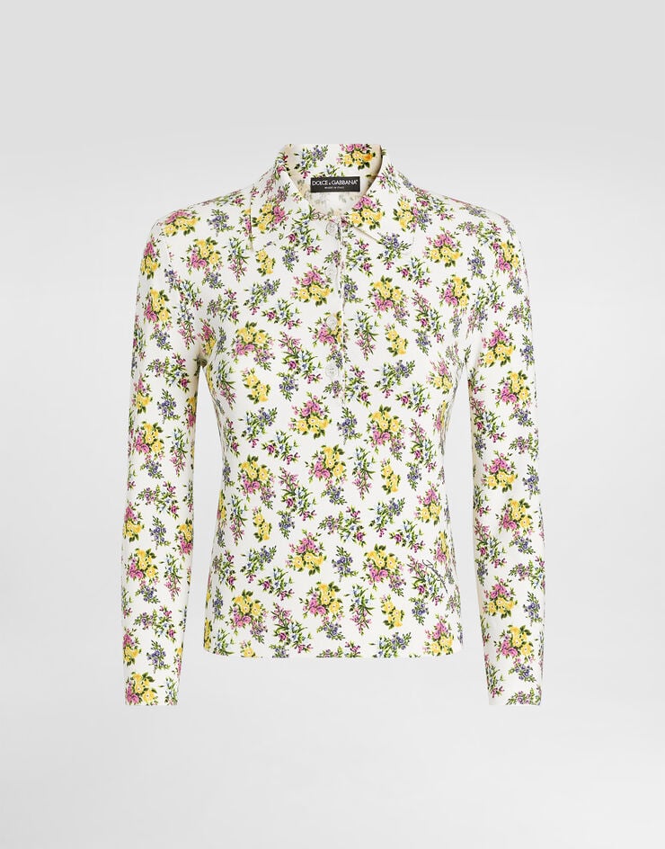 Dolce & Gabbana Small floral-print viscose polo shirt Multicolor FXZ46TJAHLS