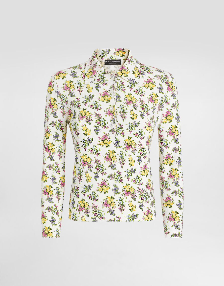 Small floral-print viscose polo shirt