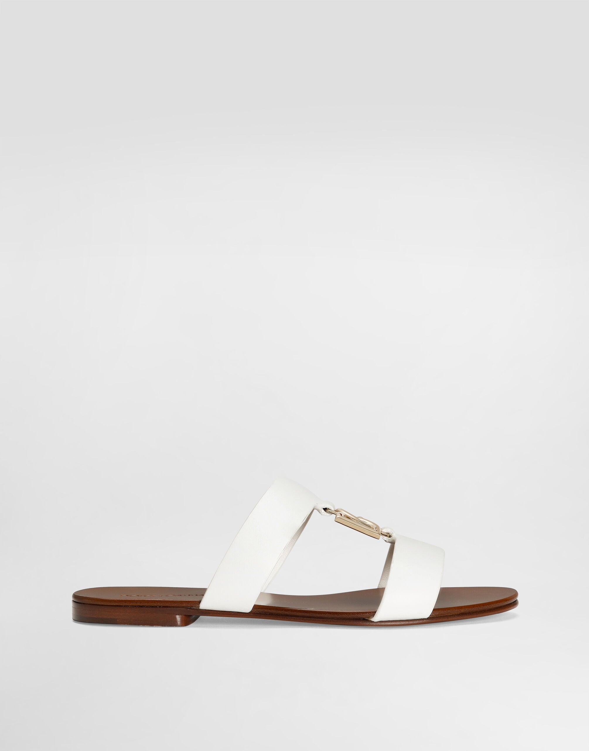 Calfskin sliders with DG logo in White for Women | Dolce&Gabbana® US
