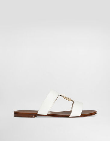 Dolce & Gabbana Calfskin sliders with DG logo White CQ0608AW576