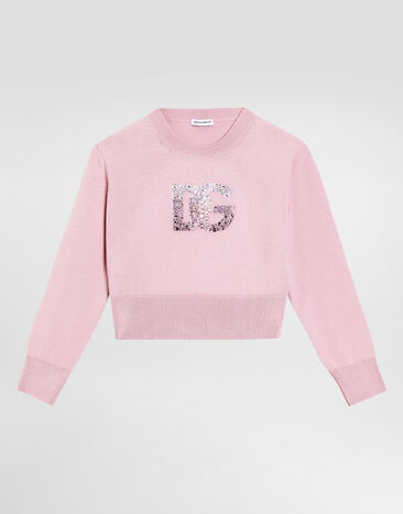 Dolce & Gabbana Plaint-knit pullover with DG logo Pink L5KWM8JBCGC