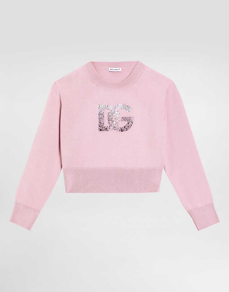 Dolce & Gabbana Jersey de punto satinado con logotipo DG Rosa L5KWM8JBCGC