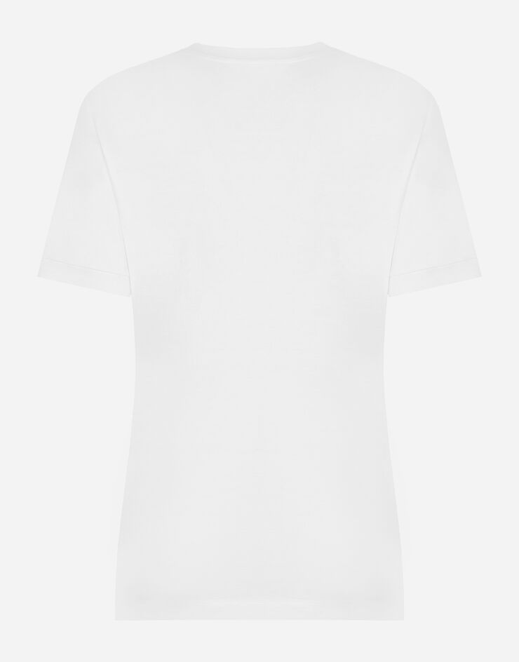 Dolce&Gabbana T-Shirt aus Jersey mit DG-Logoplakette Weiss F8N08TFU7EQ