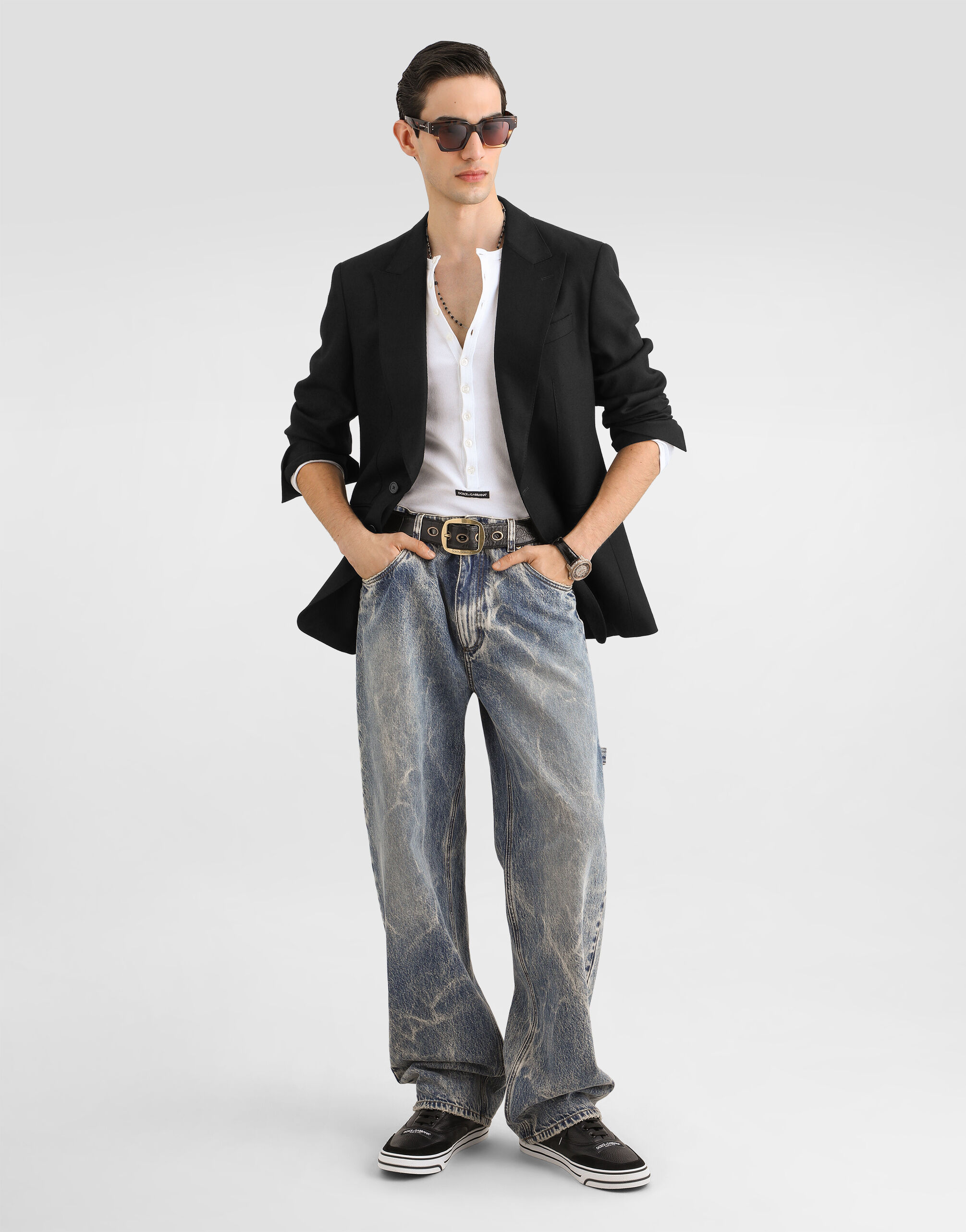 Sicilia light single-breasted viscose jacket in Black for Men